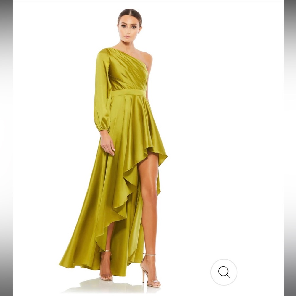 Mac Duggal High-Low One Shoulder Flowy Satin Gown